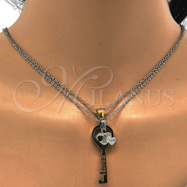 Dije Elegante 05.294.0006 Acero Inoxidable, Diseño de Llave y Corazón, con Blanca Cristal, Pulido, Tono Dorado