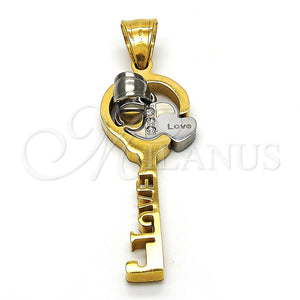 Dije Elegante 05.294.0006 Acero Inoxidable, Diseño de Llave y Corazón, con Blanca Cristal, Pulido, Tono Dorado