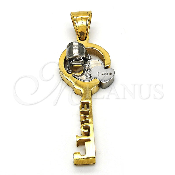 Dije Elegante 05.294.0006 Acero Inoxidable, Diseño de Llave y Corazón, con Blanca Cristal, Pulido, Tono Dorado