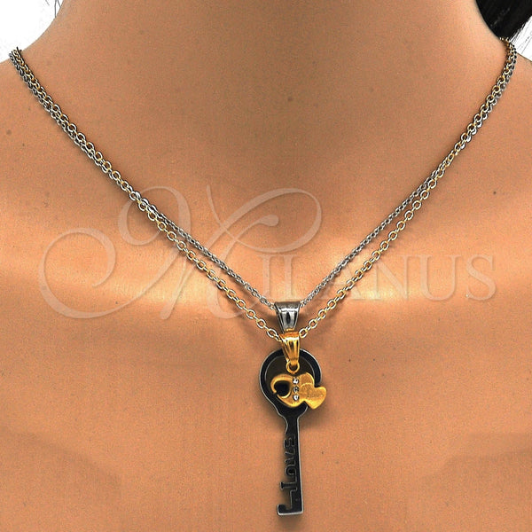 Dije Elegante 05.294.0006.1 Acero Inoxidable, Diseño de Llave y Corazón, con Blanca Cristal, Pulido, Tono Plateado