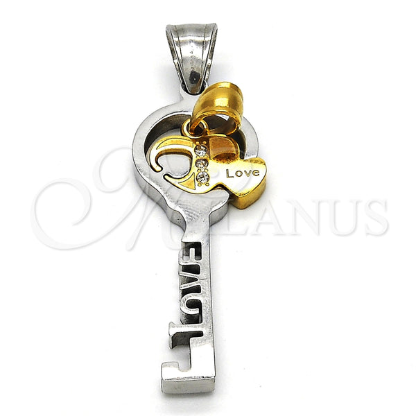 Dije Elegante 05.294.0006.1 Acero Inoxidable, Diseño de Llave y Corazón, con Blanca Cristal, Pulido, Tono Plateado