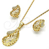 Juego de Arete y Dije de Adulto 10.160.0087 Oro Laminado, con Blanca Cristal, Pulido, Tono Dorado