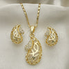 Juego de Arete y Dije de Adulto 10.160.0087 Oro Laminado, con Blanca Cristal, Pulido, Tono Dorado