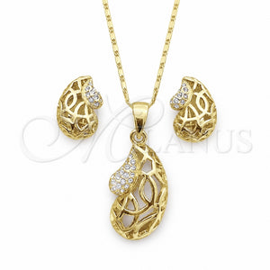 Juego de Arete y Dije de Adulto 10.160.0087 Oro Laminado, con Blanca Cristal, Pulido, Tono Dorado