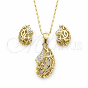 Juego de Arete y Dije de Adulto 10.160.0087 Oro Laminado, con Blanca Cristal, Pulido, Tono Dorado