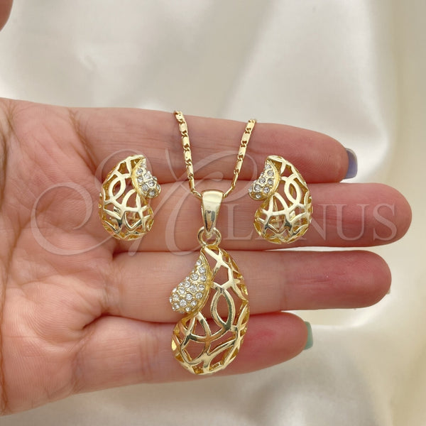Juego de Arete y Dije de Adulto 10.160.0087 Oro Laminado, con Blanca Cristal, Pulido, Tono Dorado