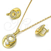 Juego de Arete y Dije de Adulto 10.160.0091 Oro Laminado, con Blanca Cristal, Pulido, Tono Dorado