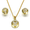 Juego de Arete y Dije de Adulto 10.160.0091 Oro Laminado, con Blanca Cristal, Pulido, Tono Dorado