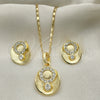 Juego de Arete y Dije de Adulto 10.160.0091 Oro Laminado, con Blanca Cristal, Pulido, Tono Dorado
