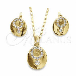 Juego de Arete y Dije de Adulto 10.160.0091 Oro Laminado, con Blanca Cristal, Pulido, Tono Dorado