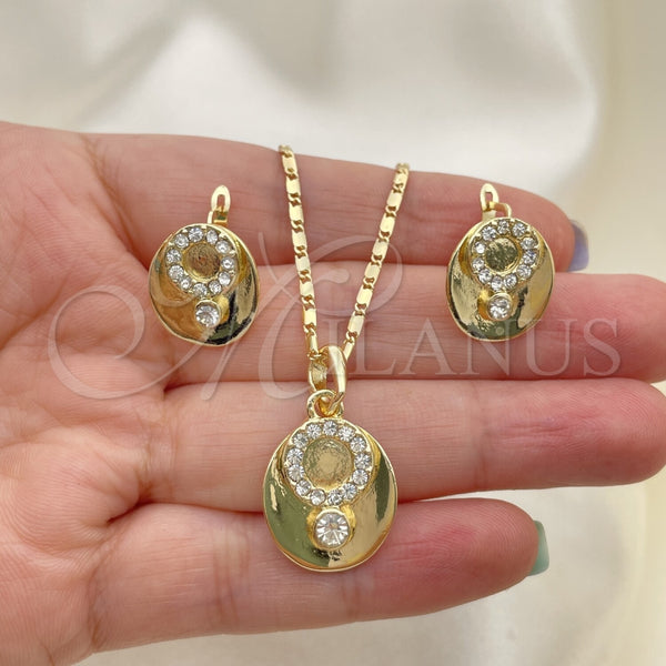 Juego de Arete y Dije de Adulto 10.160.0091 Oro Laminado, con Blanca Cristal, Pulido, Tono Dorado