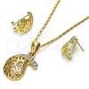 Juego de Arete y Dije de Adulto 10.160.0092 Oro Laminado, con Blanca Cristal, Pulido, Tono Dorado