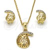 Juego de Arete y Dije de Adulto 10.160.0092 Oro Laminado, con Blanca Cristal, Pulido, Tono Dorado