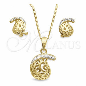 Juego de Arete y Dije de Adulto 10.160.0092 Oro Laminado, con Blanca Cristal, Pulido, Tono Dorado