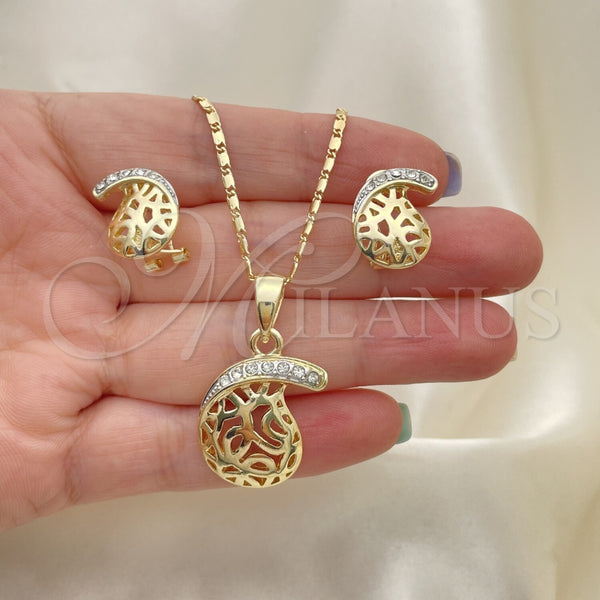 Juego de Arete y Dije de Adulto 10.160.0092 Oro Laminado, con Blanca Cristal, Pulido, Tono Dorado