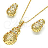 Juego de Arete y Dije de Adulto 10.160.0094 Oro Laminado, con Blanca Cristal, Pulido, Tono Dorado