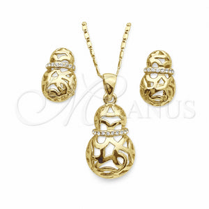 Juego de Arete y Dije de Adulto 10.160.0094 Oro Laminado, con Blanca Cristal, Pulido, Tono Dorado