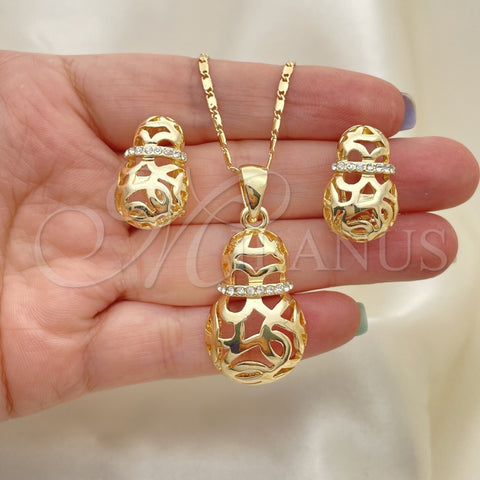 Juego de Arete y Dije de Adulto 10.160.0094 Oro Laminado, con Blanca Cristal, Pulido, Tono Dorado