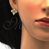 Juego de Arete y Dije de Adulto 10.160.0098 Oro Laminado, Diseño de Flor, con Cafe Cristal, Pulido, Tono Dorado