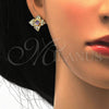 Juego de Arete y Dije de Adulto 10.160.0098.1 Oro Laminado, Diseño de Flor, con Amatista Cristal, Pulido, Tono Dorado
