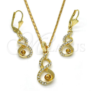 Juego de Arete y Dije de Adulto 10.160.0106 Oro Laminado, con Blanca and Chanpan Oscuro Cristal, Pulido, Tono Dorado