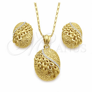 Juego de Arete y Dije de Adulto 10.160.0115 Oro Laminado, con Blanca Cristal, Pulido, Tono Dorado