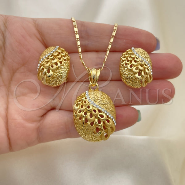 Juego de Arete y Dije de Adulto 10.160.0115 Oro Laminado, con Blanca Cristal, Pulido, Tono Dorado