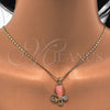 Juego de Arete y Dije de Adulto 10.160.0137 Oro Laminado, Diseño de Gota, con Rosado and Blanca Cristal, Pulido, Tono Dorado