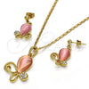 Juego de Arete y Dije de Adulto 10.160.0137 Oro Laminado, Diseño de Gota, con Rosado and Blanca Cristal, Pulido, Tono Dorado