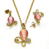 Juego de Arete y Dije de Adulto 10.160.0137 Oro Laminado, Diseño de Gota, con Rosado and Blanca Cristal, Pulido, Tono Dorado