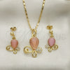 Juego de Arete y Dije de Adulto 10.160.0137 Oro Laminado, Diseño de Gota, con Rosado and Blanca Cristal, Pulido, Tono Dorado