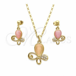 Juego de Arete y Dije de Adulto 10.160.0137 Oro Laminado, Diseño de Gota, con Rosado and Blanca Cristal, Pulido, Tono Dorado