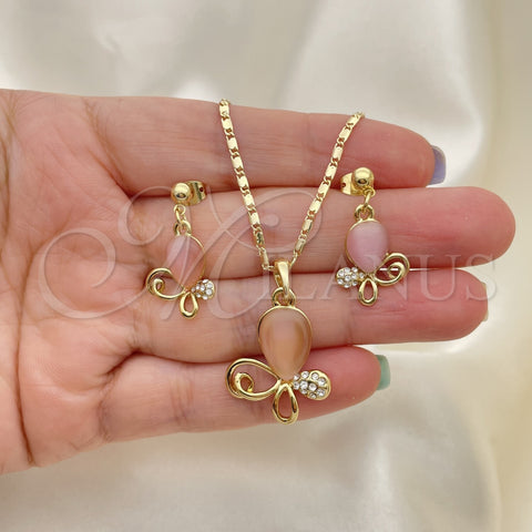 Juego de Arete y Dije de Adulto 10.160.0137 Oro Laminado, Diseño de Gota, con Rosado and Blanca Cristal, Pulido, Tono Dorado
