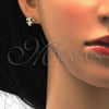 Juego de Arete y Dije de Adulto 10.156.0073 Oro Laminado, Diseño de Niñita Pequeña, con Blanca Micro Pave, Pulido, Tono Dorado