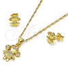 Juego de Arete y Dije de Adulto 10.156.0073 Oro Laminado, Diseño de Niñita Pequeña, con Blanca Micro Pave, Pulido, Tono Dorado