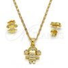Juego de Arete y Dije de Adulto 10.156.0073 Oro Laminado, Diseño de Niñita Pequeña, con Blanca Micro Pave, Pulido, Tono Dorado