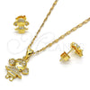 Juego de Arete y Dije de Adulto 10.156.0073 Oro Laminado, Diseño de Niñita Pequeña, con Blanca Micro Pave, Pulido, Tono Dorado
