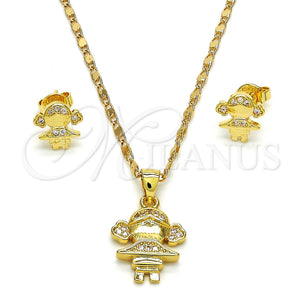 Juego de Arete y Dije de Adulto 10.156.0073 Oro Laminado, Diseño de Niñita Pequeña, con Blanca Micro Pave, Pulido, Tono Dorado