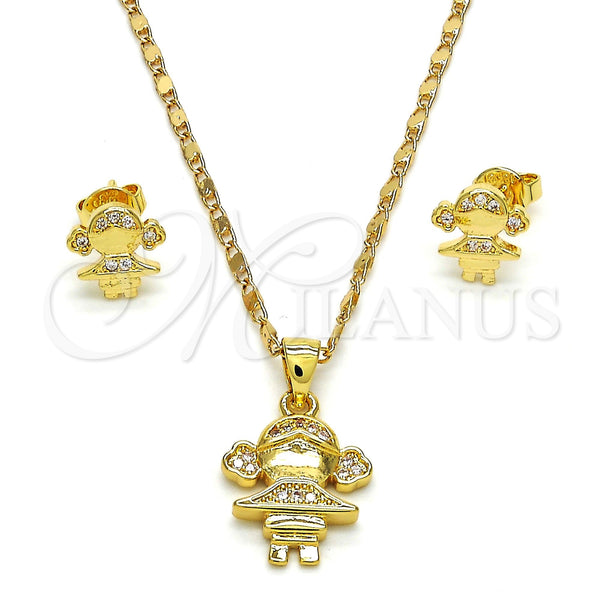 Juego de Arete y Dije de Adulto 10.156.0073 Oro Laminado, Diseño de Niñita Pequeña, con Blanca Micro Pave, Pulido, Tono Dorado
