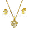 Juego de Arete y Dije de Adulto 10.156.0073 Oro Laminado, Diseño de Niñita Pequeña, con Blanca Micro Pave, Pulido, Tono Dorado
