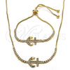 Collar y Pulsera 06.221.0017 Oro Laminado, Diseño de Ancla, con Blanca Zirconia Cubica, Pulido, Tono Dorado