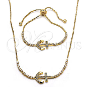 Collar y Pulsera 06.221.0017 Oro Laminado, Diseño de Ancla, con Blanca Zirconia Cubica, Pulido, Tono Dorado