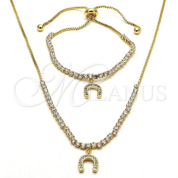 Collar y Pulsera 06.221.0019 Oro Laminado, con Blanca Zirconia Cubica, Pulido, Tono Dorado