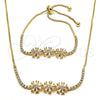 Collar y Pulsera 06.221.0021 Oro Laminado, Diseño de Flor, con Zirconia Cubica Blanca, Pulido, Tono Dorado