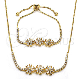 Collar y Pulsera 06.221.0021 Oro Laminado, Diseño de Flor, con Zirconia Cubica Blanca, Pulido, Tono Dorado