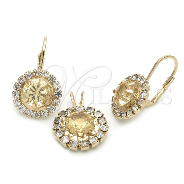 Juego de Arete y Dije de Adulto 5.057.010.1 Oro Laminado, con Champan Zirconia Cubica, Pulido, Tono Dorado