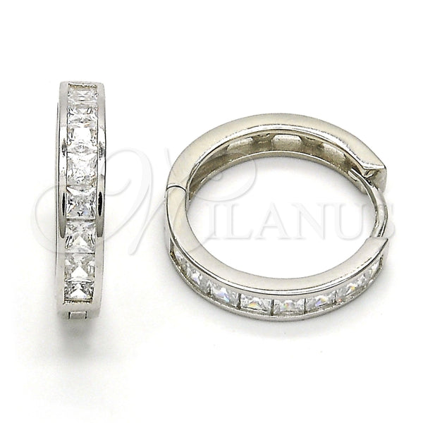 Argolla Huggie 02.286.0003.20 Plata Rodinada, con Zirconia Cubica Blanca, Pulido, Rodinado
