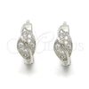 Argolla Huggie 02.174.0045.15 Plata Rodinada, Diseño de Oja, con Micro Pave Blanca, Pulido, Rodinado