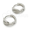 Argolla Huggie 02.174.0045.15 Plata Rodinada, Diseño de Oja, con Micro Pave Blanca, Pulido, Rodinado