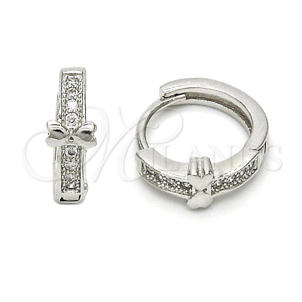 Argolla Huggie 02.174.0046.15 Plata Rodinada, con Micro Pave Blanca, Pulido, Rodinado